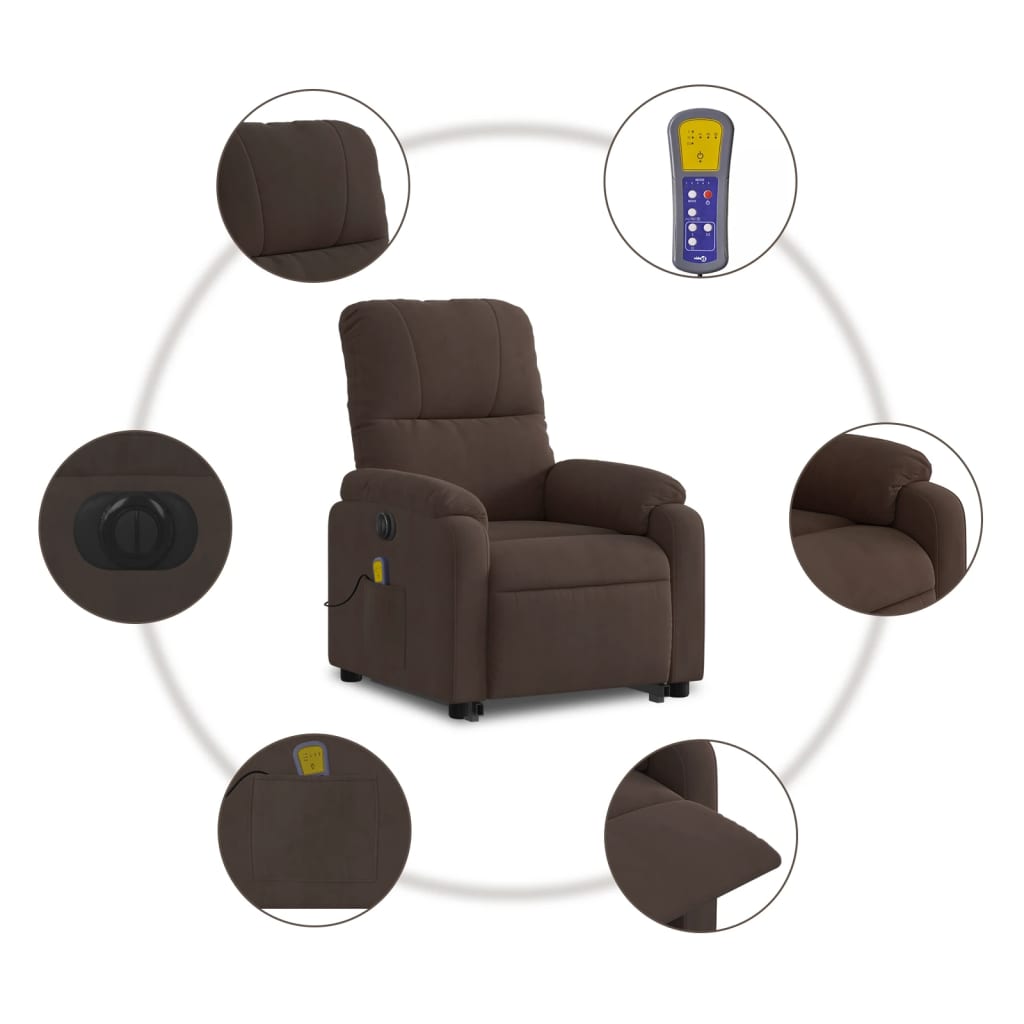 vidaXL Sillón masaje eléctrico reclinable elevable tela marrón