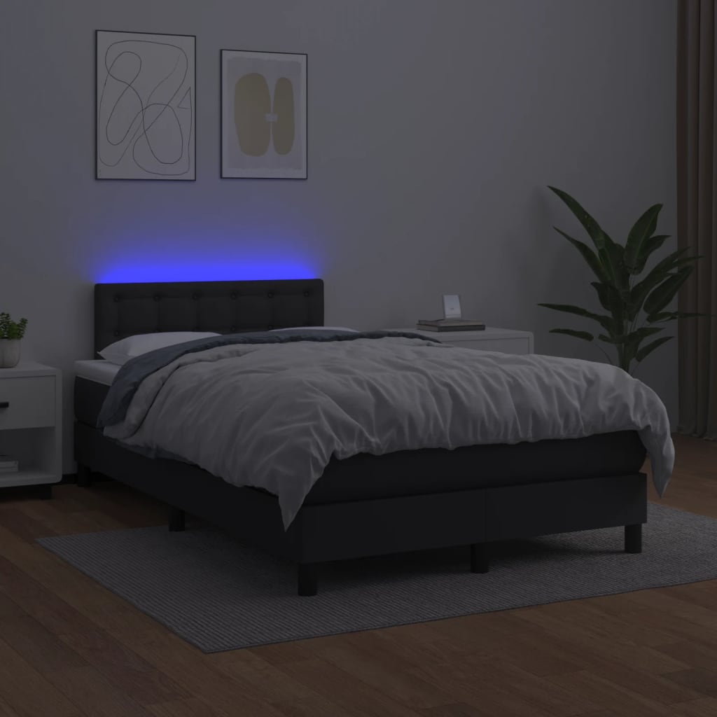 vidaXL Cama box spring con colchón LED cuero sintético negro 120x190cm