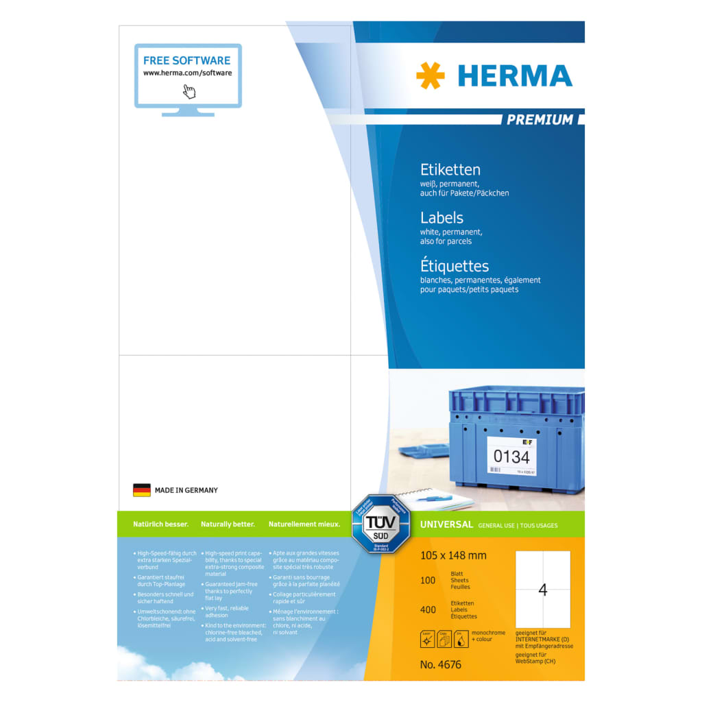 HERMA Etiquetas permanentes PREMIUM 100 hojas A4 105x148 mm