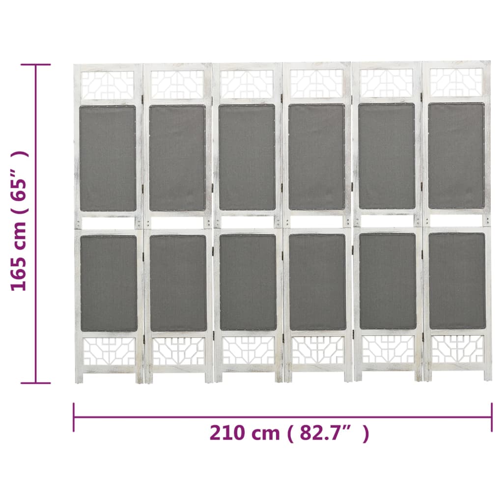 vidaXL Biombo divisor de 6 paneles de tela gris 210x165 cm