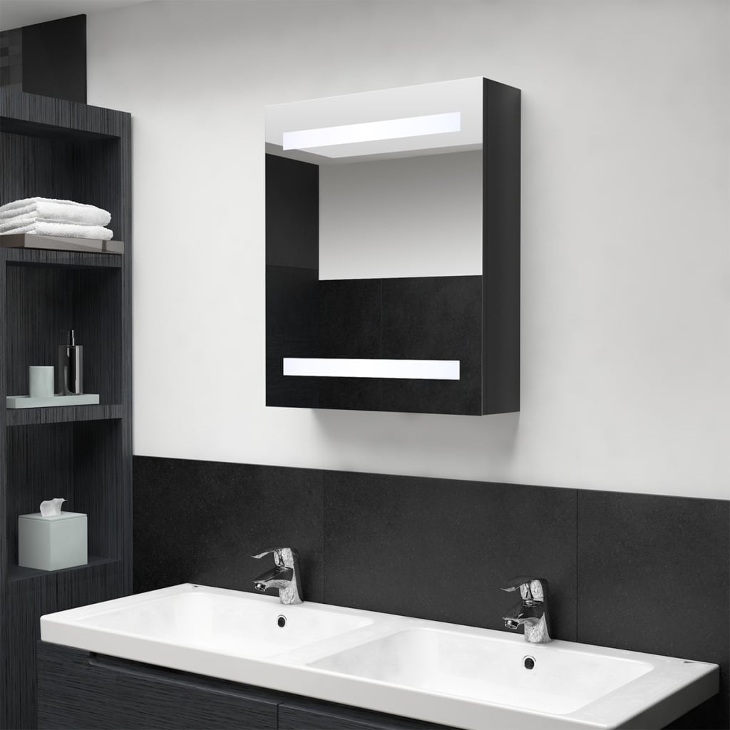 vidaXL Armario de baño con espejo LED negro brillante 50x14x60 cm