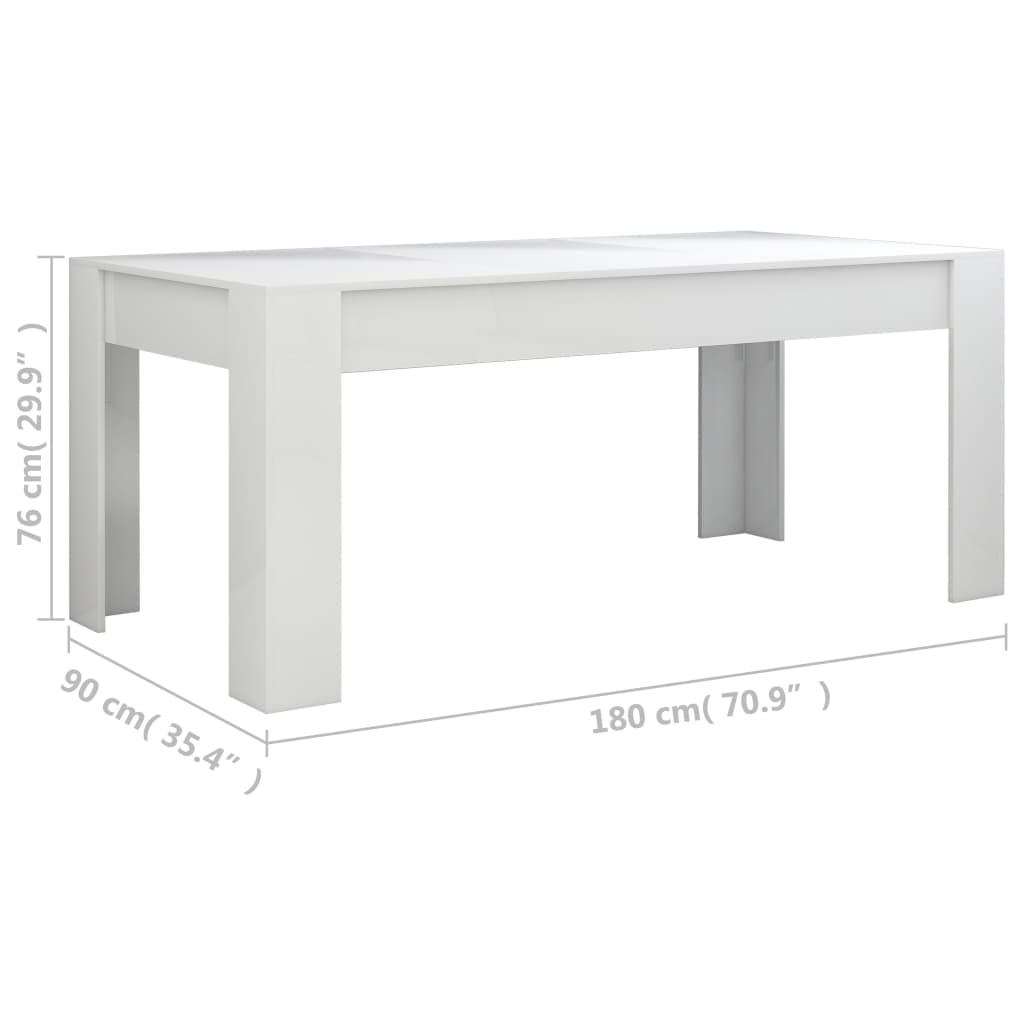 vidaXL Mesa de comedor madera contrachapada blanco brillo 180x90x76 cm