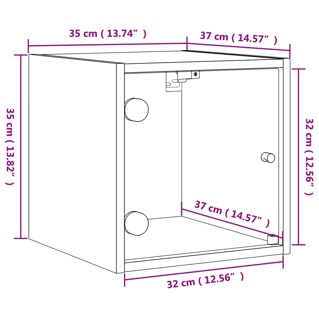 vidaXL Mesita de noche con puerta de vidrio gris Sonoma 35x37x35 cm