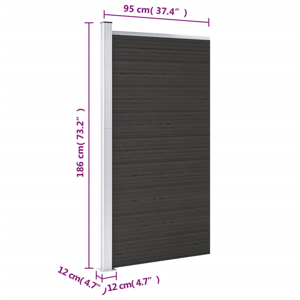 vidaXL Panel de valla WPC negro 95x186 cm