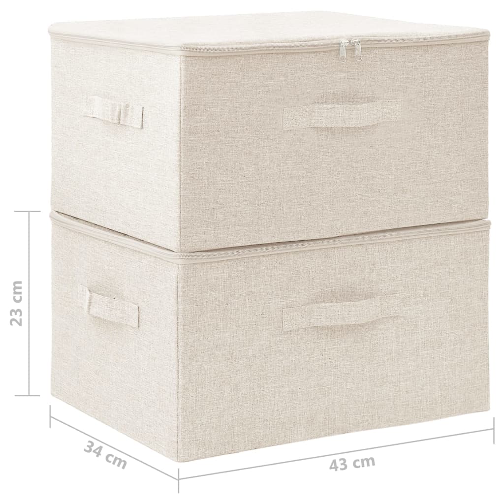 vidaXL Cajas de almacenaje 2 unidades tela color crema 43x34x23 cm