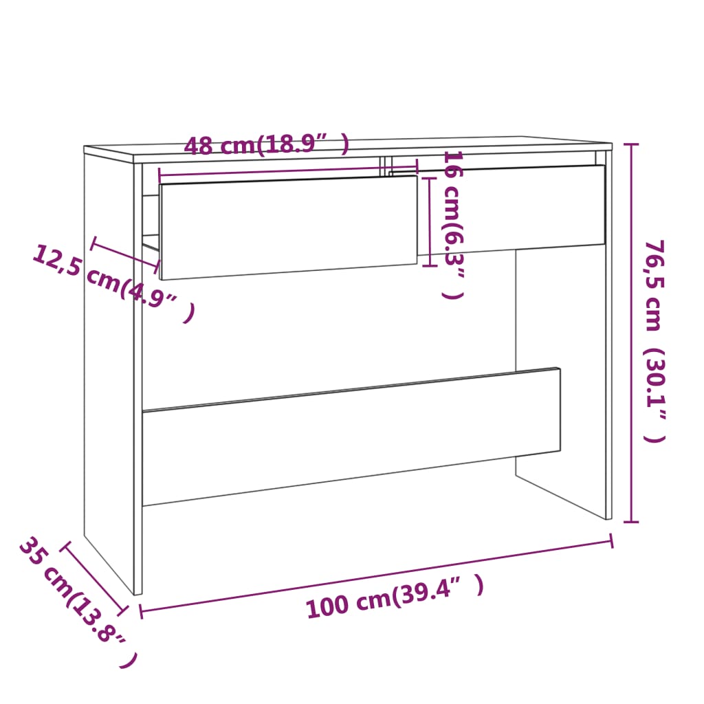 vidaXL Mesa consola madera de ingeniería gris hormigón 100x35x76,5 cm