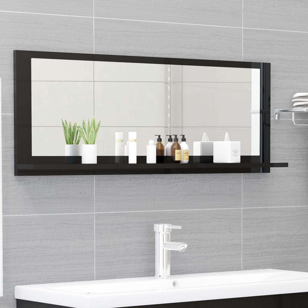 vidaXL Espejo de baño madera contrachapada negro brillo 100x10,5x37 cm