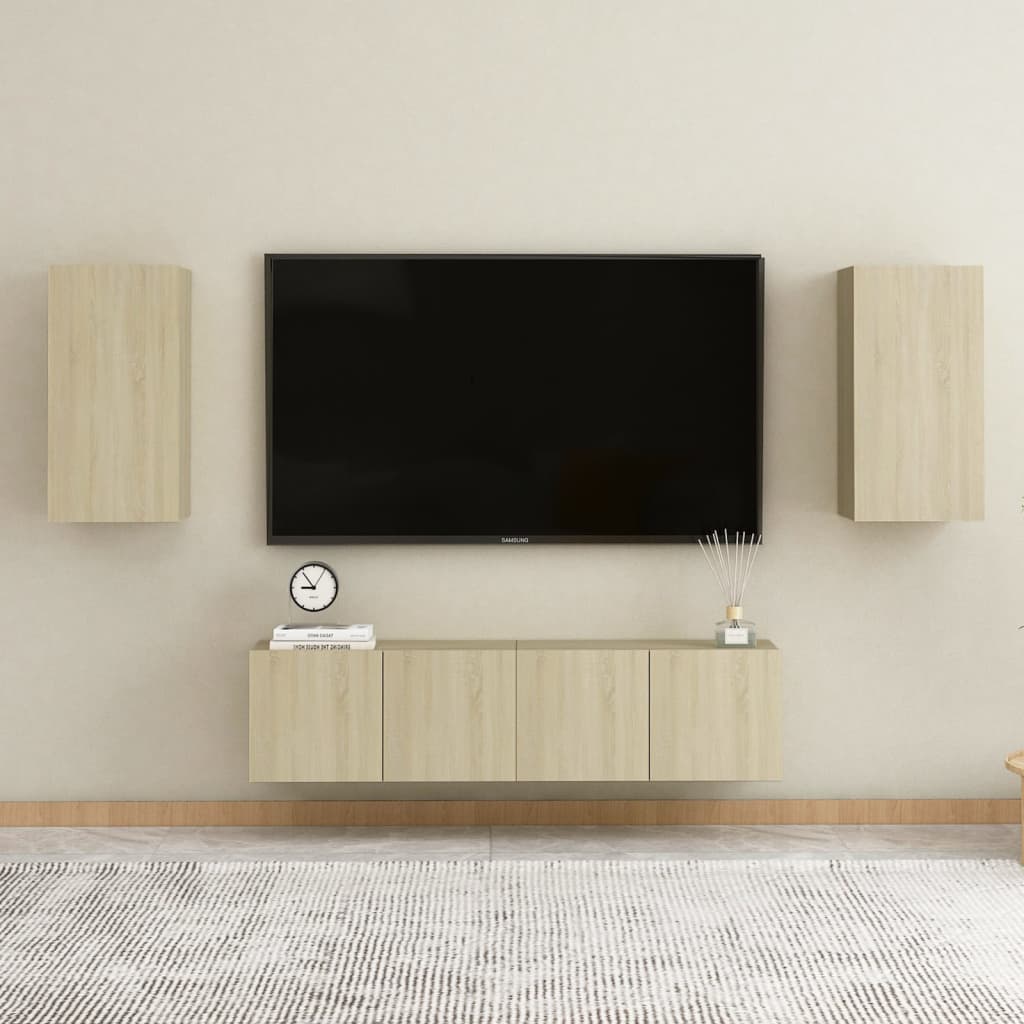 vidaXL Muebles de pared de TV 4 pzas aglomerado color roble Sonoma