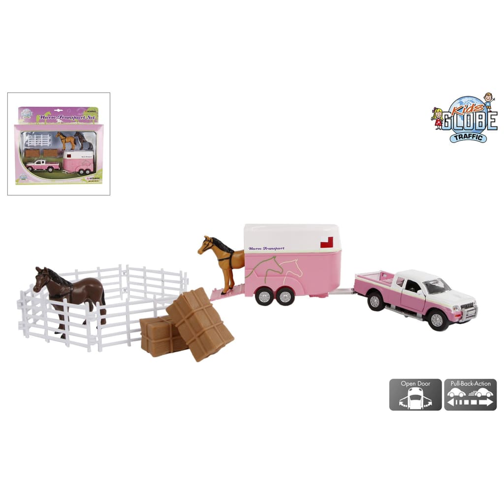 Kids Globe Mitsubishi con remolque de caballos y accesorios rosa 27 cm