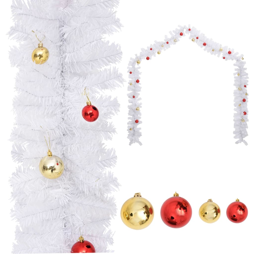 vidaXL Guirnalda de Navidad decorada con bolas blanco 5 m