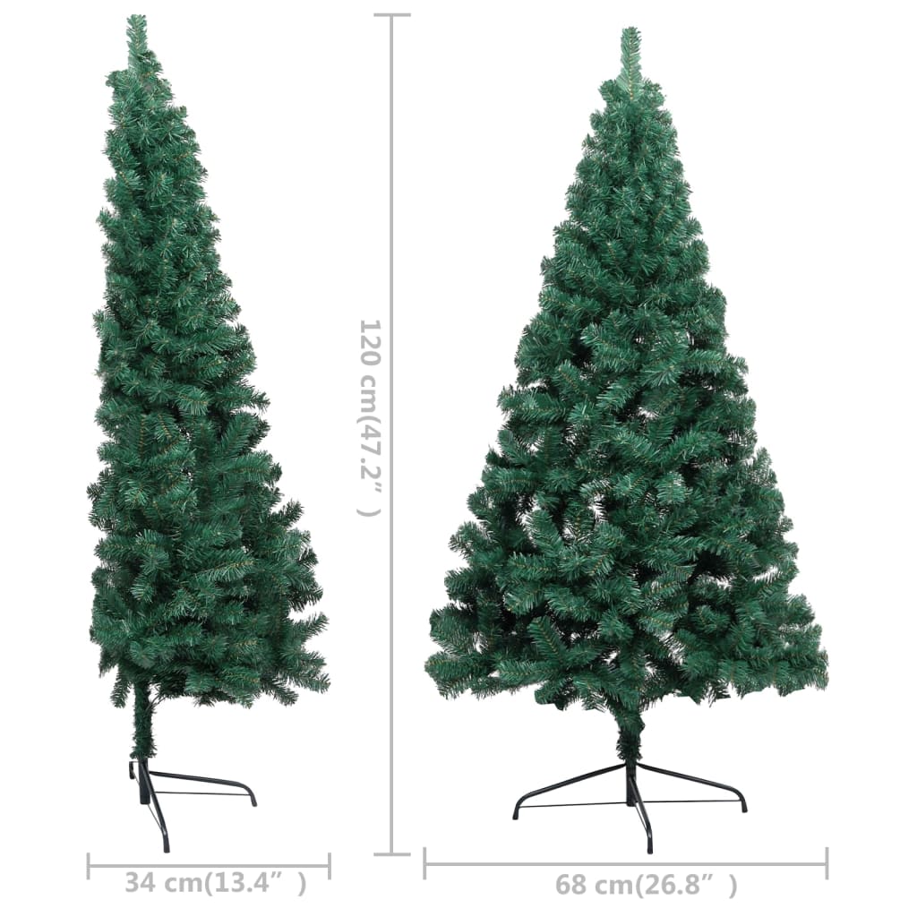 vidaXL Medio árbol de Navidad con luces y bolas verde 120 cm