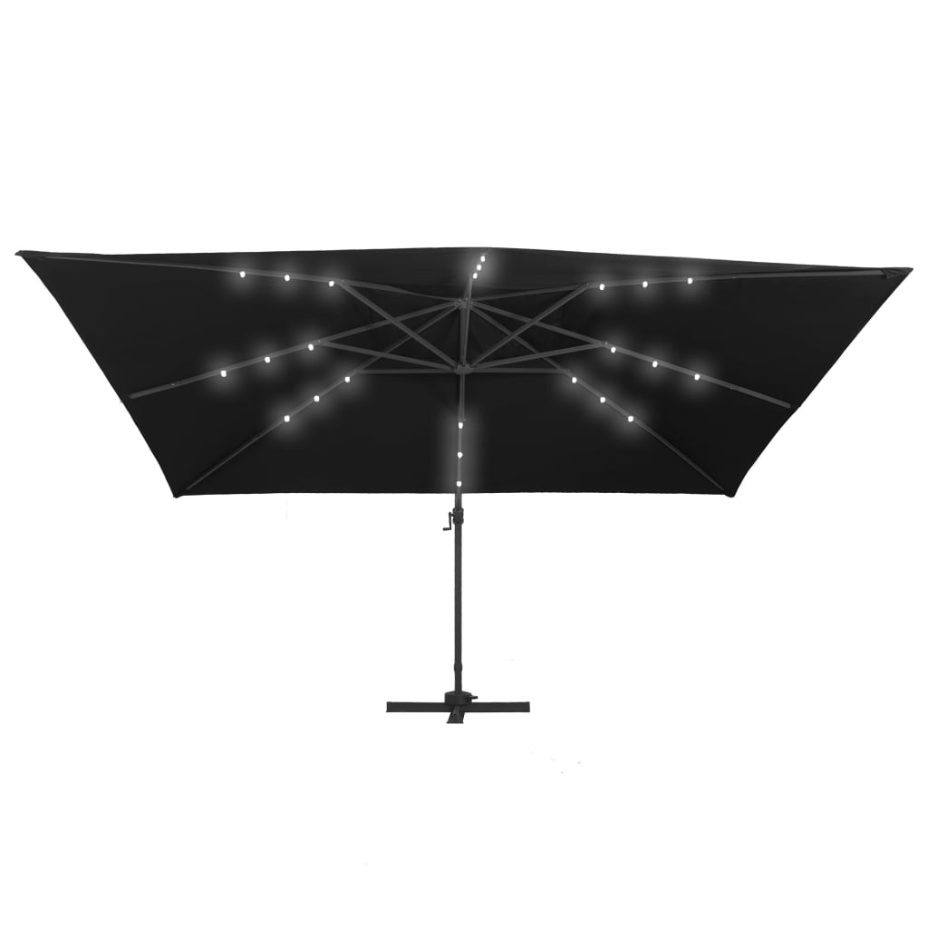 vidaXL Sombrilla voladiza con LED y poste de aluminio negro 400x300 cm
