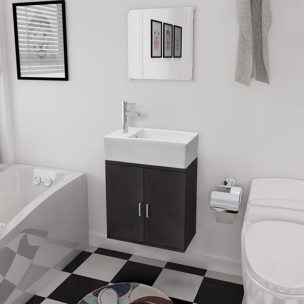 vidaXL Conjunto de mueble y lavabo 3 piezas negro