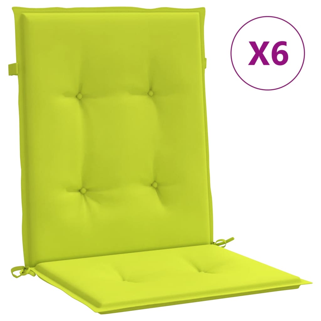 vidaXL Cojín silla jardín respaldo bajo 6 uds tela Oxford verde claro