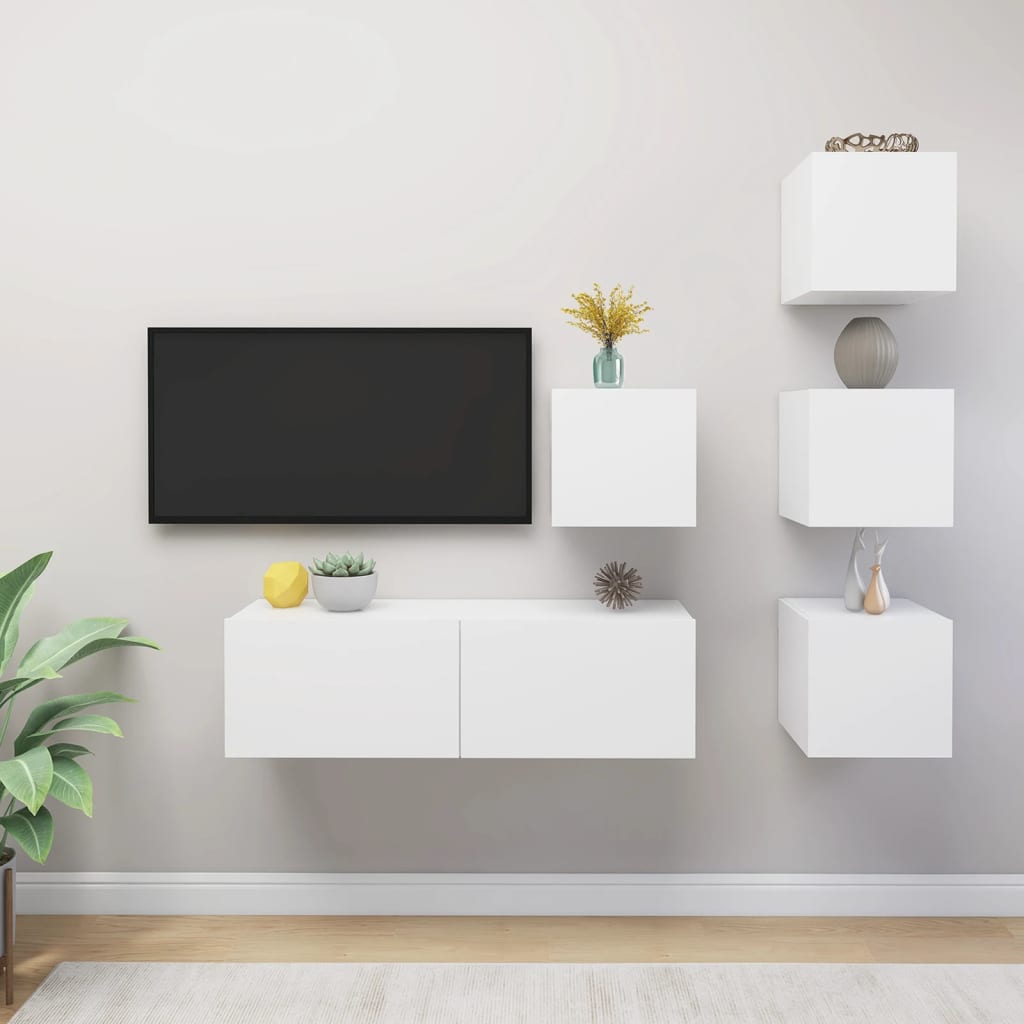 vidaXL Set de muebles de salón TV 5 piezas madera de ingeniería blanco