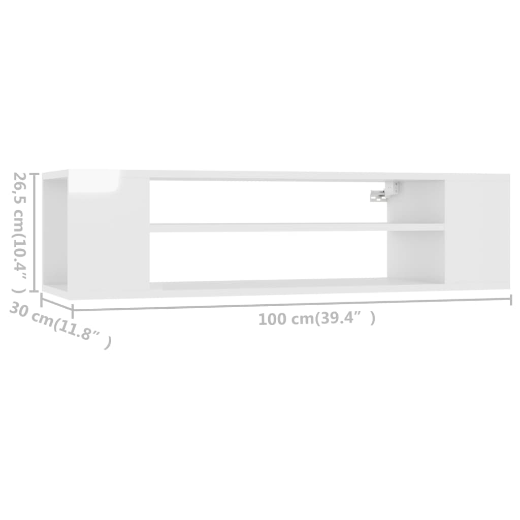vidaXL Mueble de TV colgante contrachapada blanco brillo 100x30x26,5cm