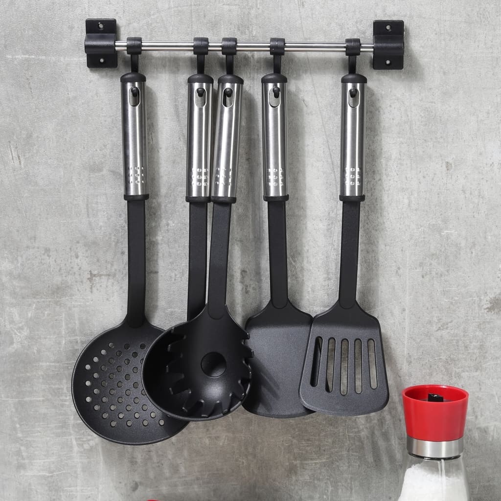 HI Set de utensilios de cocina 6 piezas metal negro y plateado
