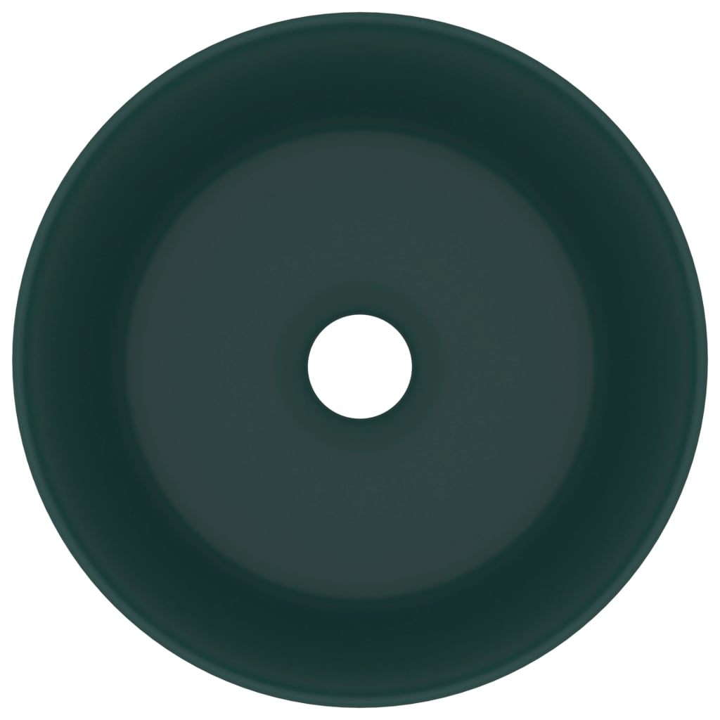 vidaXL Lavabo de lujo redondo cerámica verde oscuro mate 40x15 cm