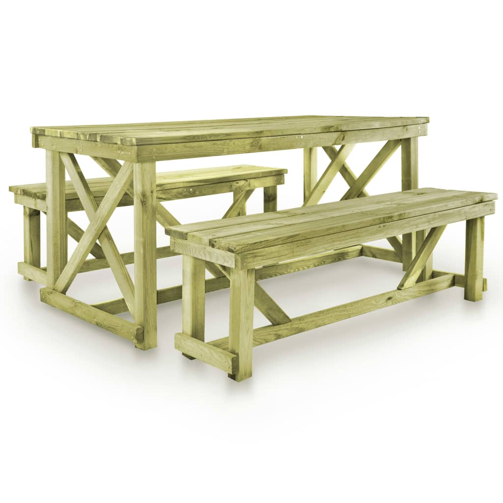 vidaXL Mesa de jardín con 2 bancos madera