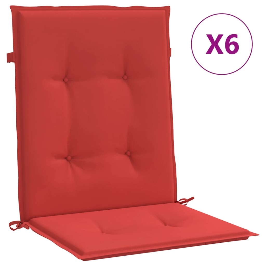 vidaXL Cojín silla jardín respaldo bajo 6 uds tela Oxford rojo