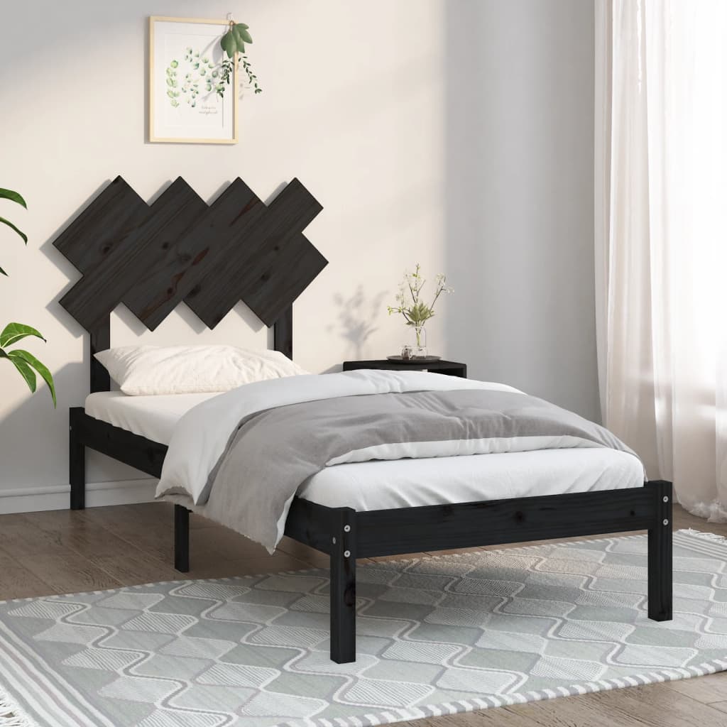 vidaXL Estructura de cama madera maciza negra 90x200 cm