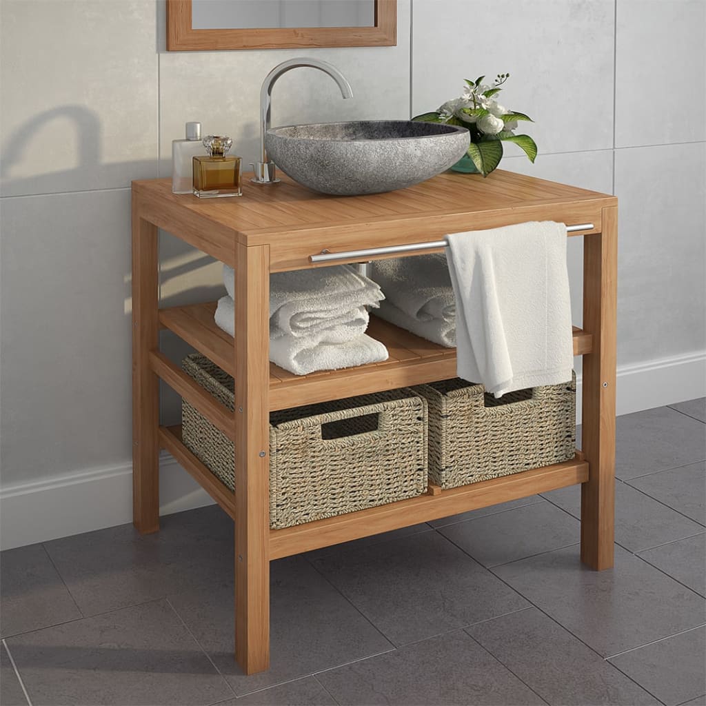 vidaXL Mueble de lavabo con 2 cestas madera teca maciza 74x45x75 cm