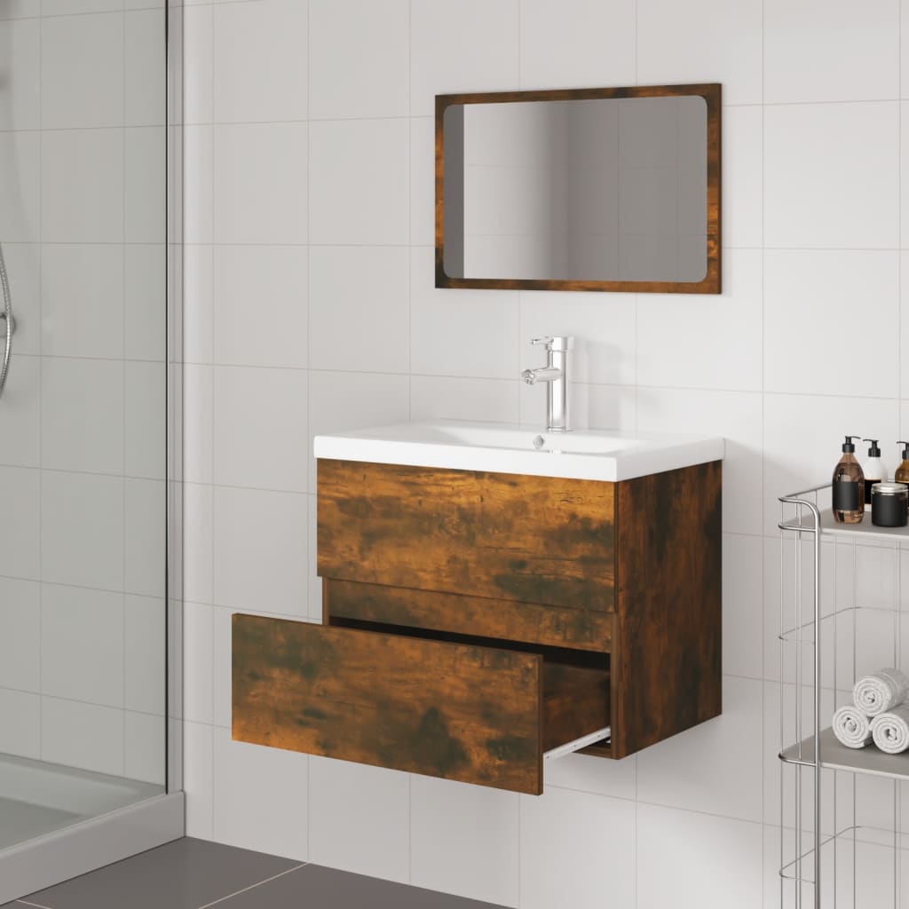 vidaXL Set de muebles de baño madera contrachapada color roble ahumado