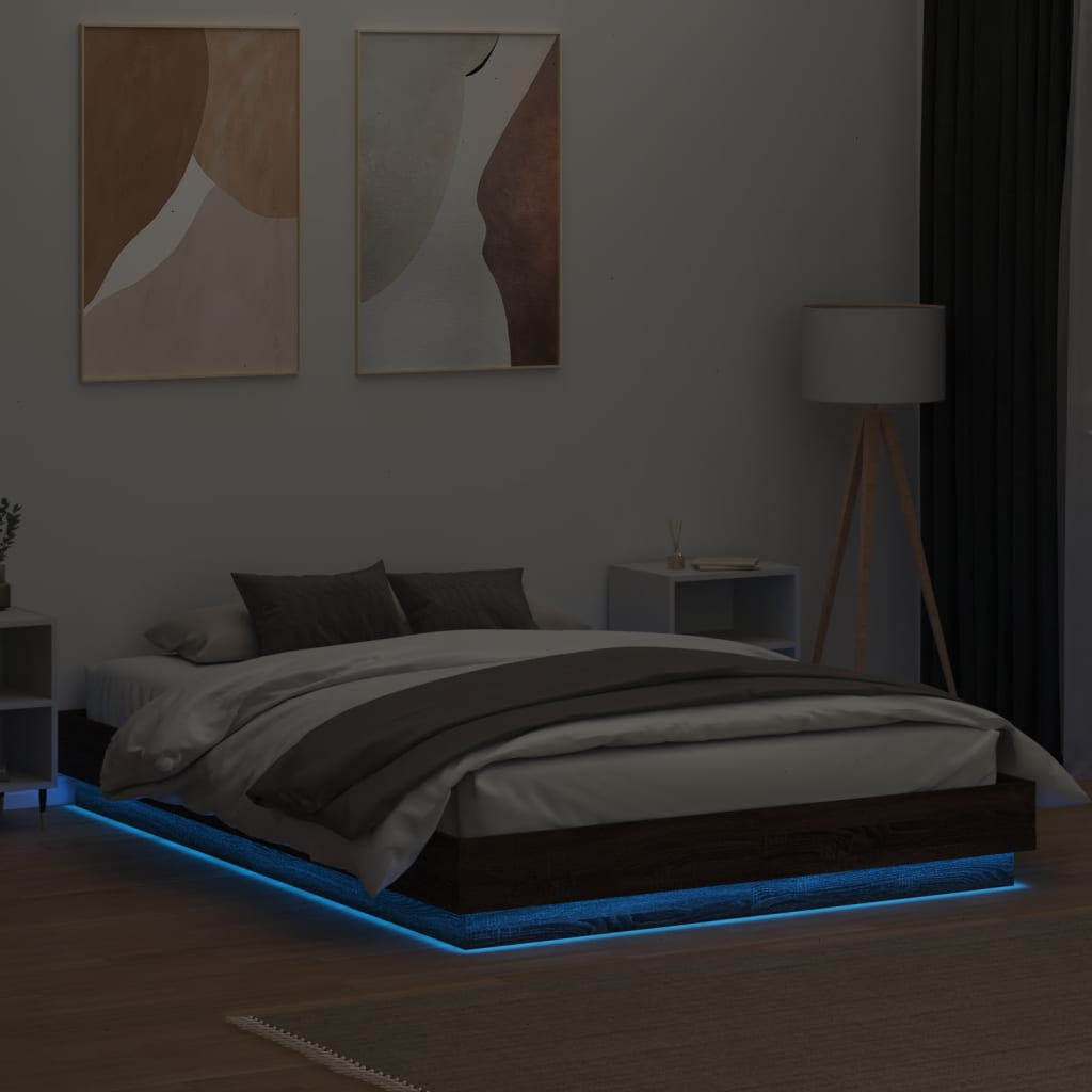 vidaXL Estructura de cama con luces LED roble marrón 160x200 cm