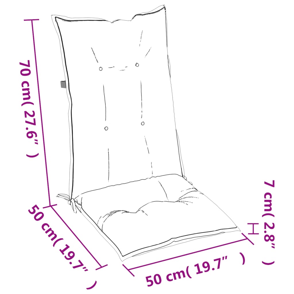 vidaXL Cojín silla de jardín respaldo alto 2 uds tela crema 120x50x7cm