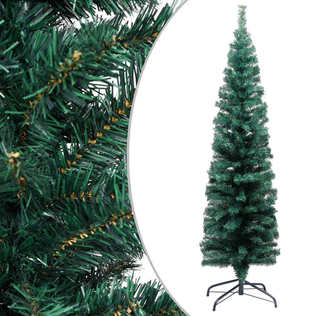 vidaXL Árbol de Navidad artificial Delgado LEDs y soporte verde 120 cm