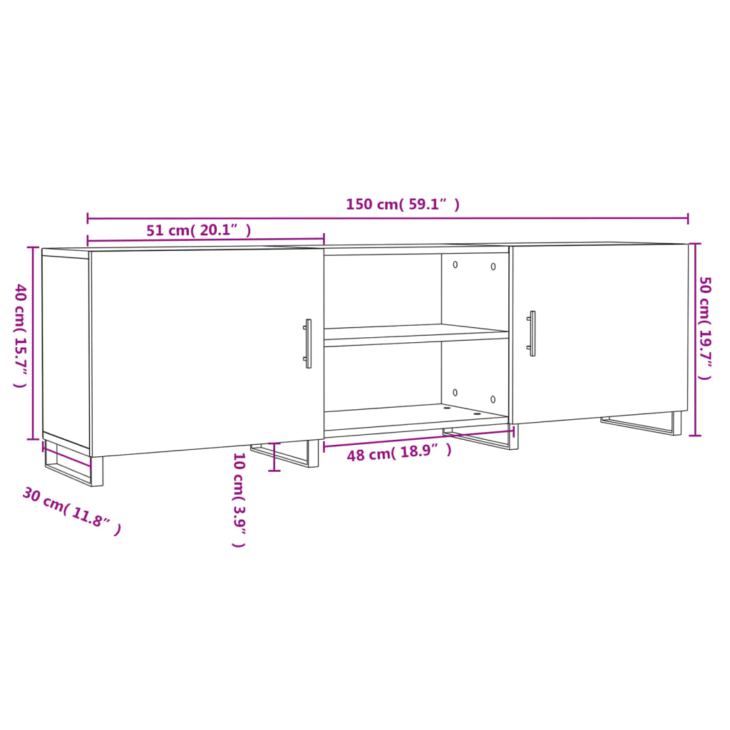 vidaXL Mueble de TV madera de ingeniería gris hormigón 150x30x50 cm