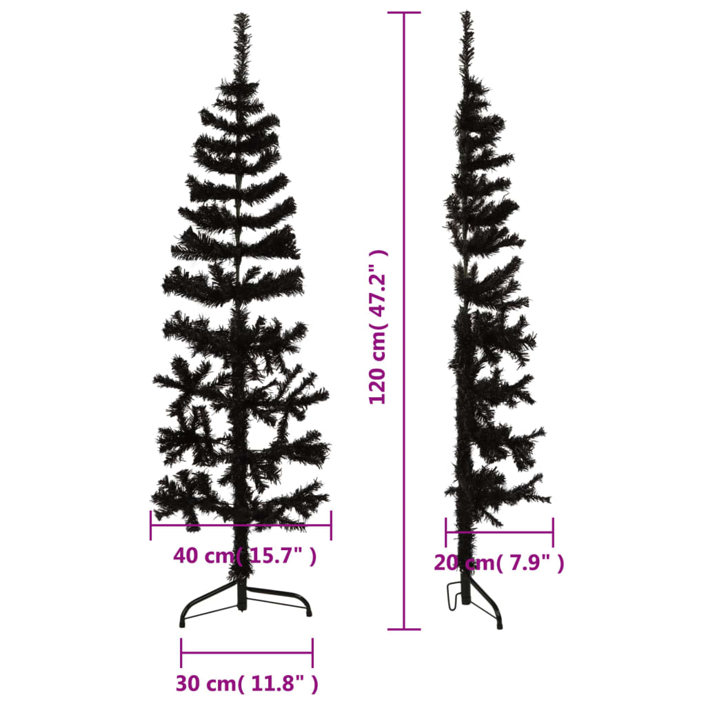 vidaXL Medio árbol de Navidad artificial con soporte negro 120 cm