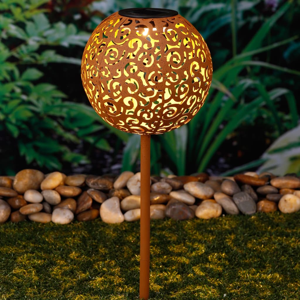 Hi Lámpara LED solar de jardín forma esférica metal marrón 18 cm