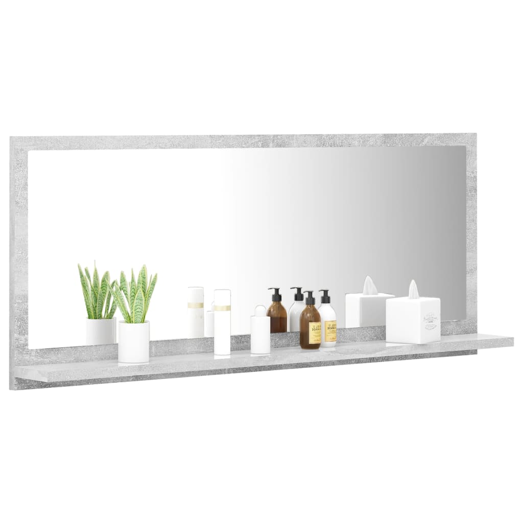 vidaXL Espejo de baño madera contrachapada gris hormigón 90x10,5x37 cm