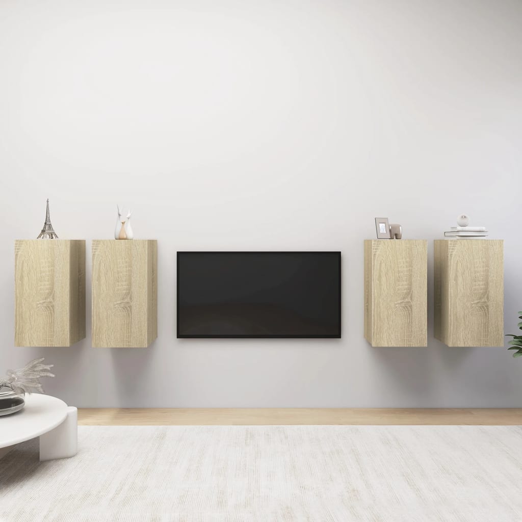 vidaXL Juego de muebles de salón 4 pzas roble Sonoma 30,5x30x60 cm