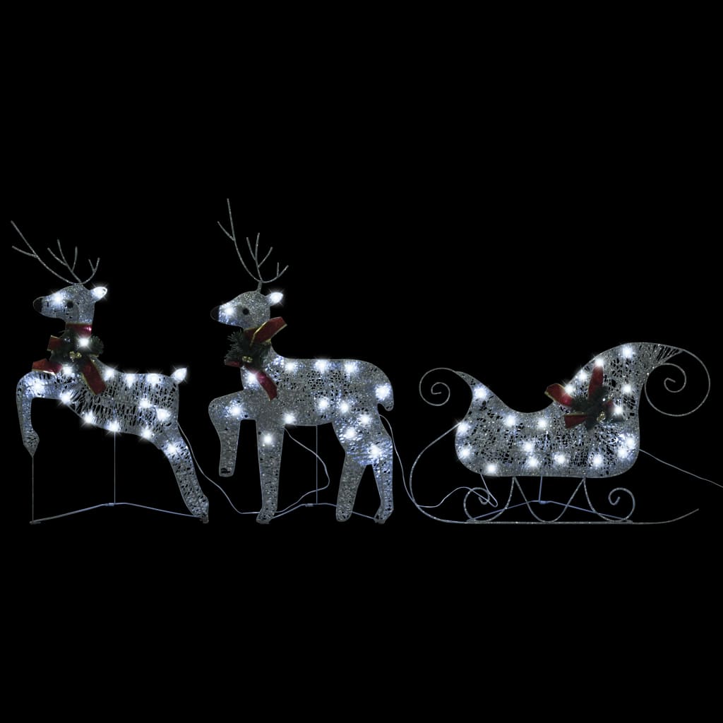 vidaXL Renos y trineo de Navidad decorativos con 60 LED plateado