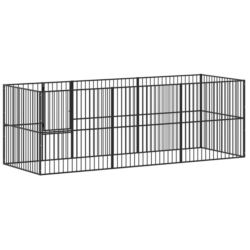 vidaXL Corralito para perros con 8 paneles acero galvanizado negro