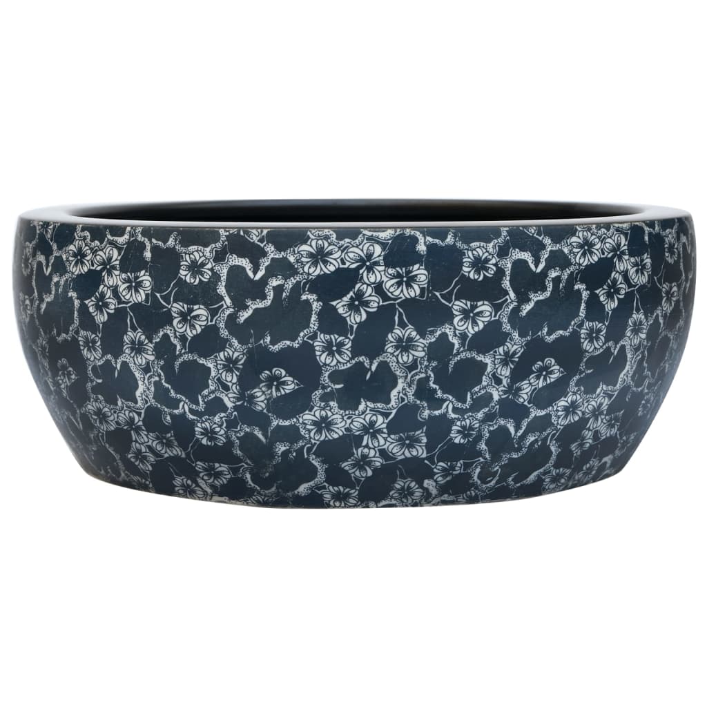 vidaXL Lavabo sobre encimera redondo cerámica negro y azul Φ41x14 cm