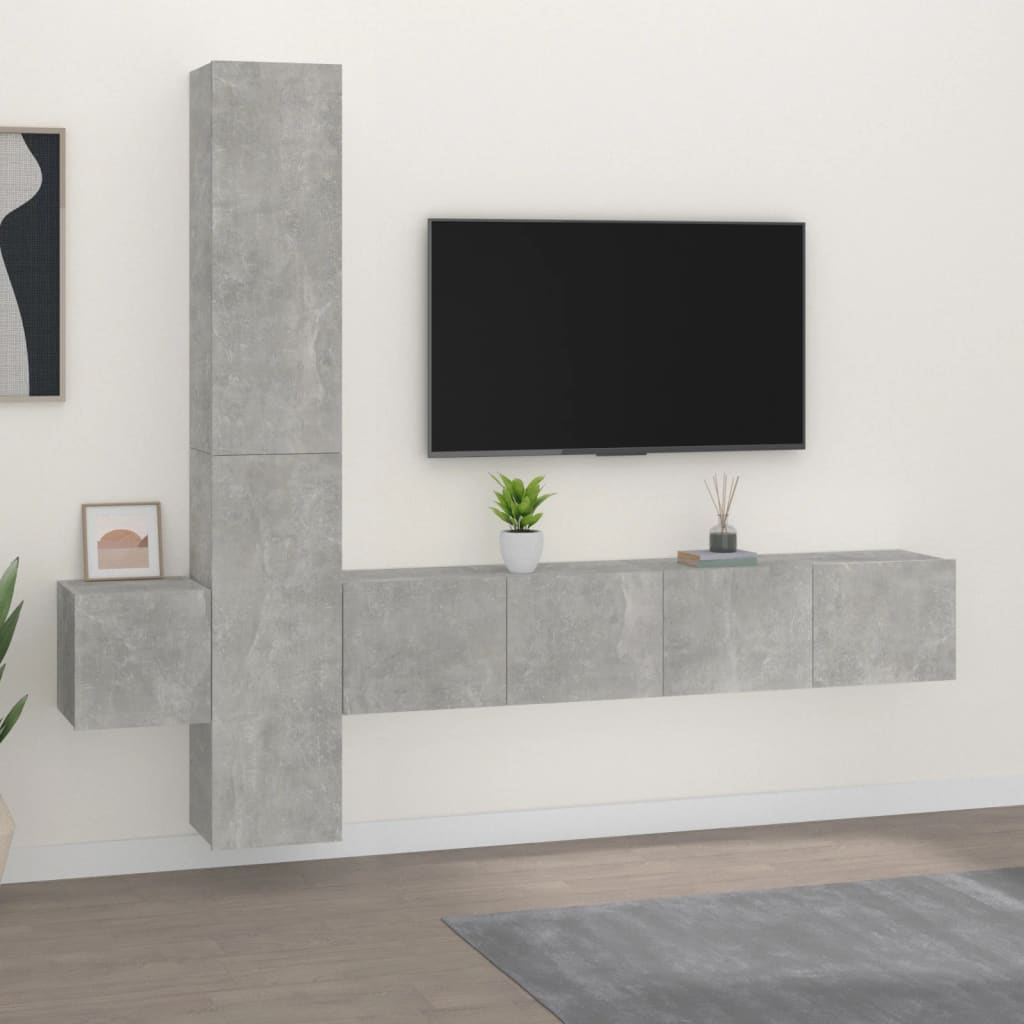 vidaXL Set de muebles de TV 5 pzas madera contrachapada gris hormigón