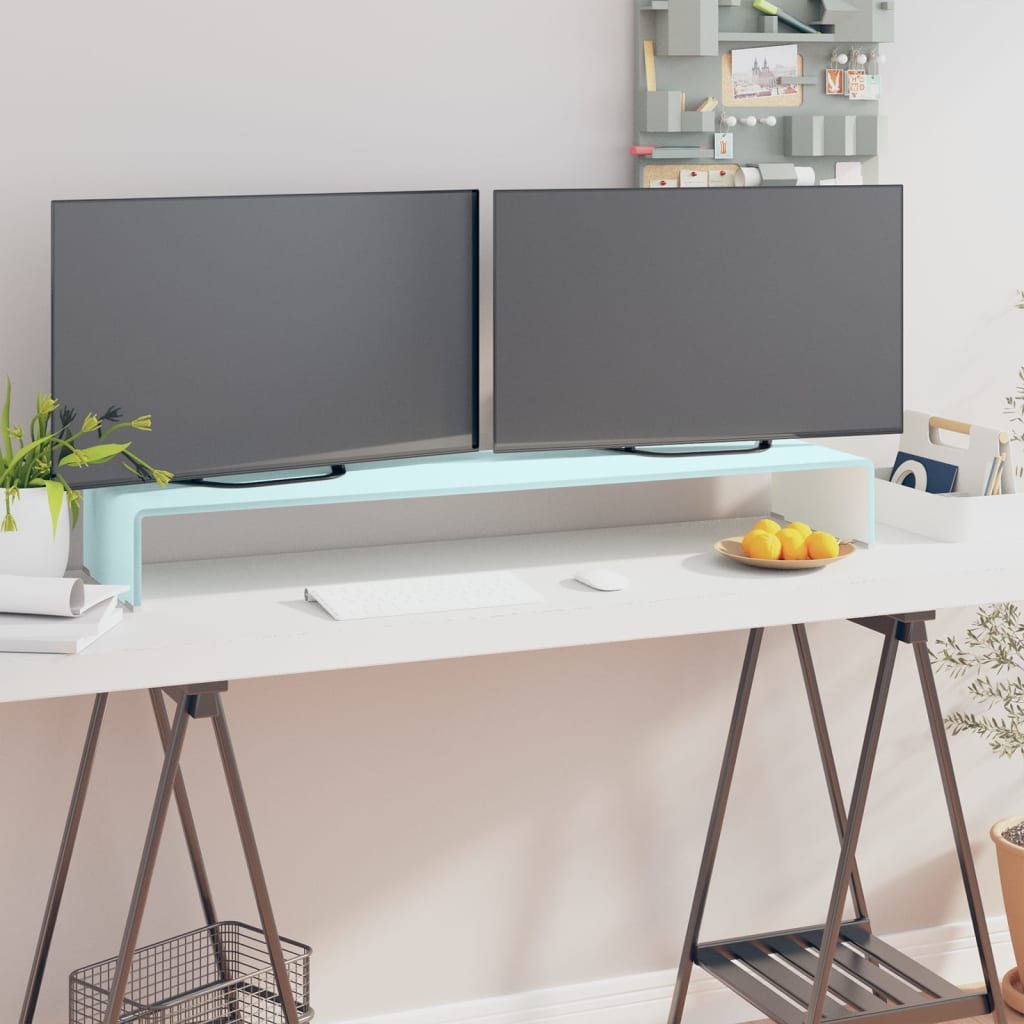 vidaXL Mueble TV/Elevador de monitor cristal verde 110x30x13 cm