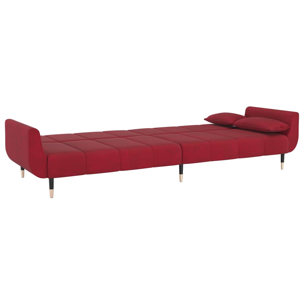 vidaXL Sofá cama de 2 plazas con dos almohadas terciopelo color vino