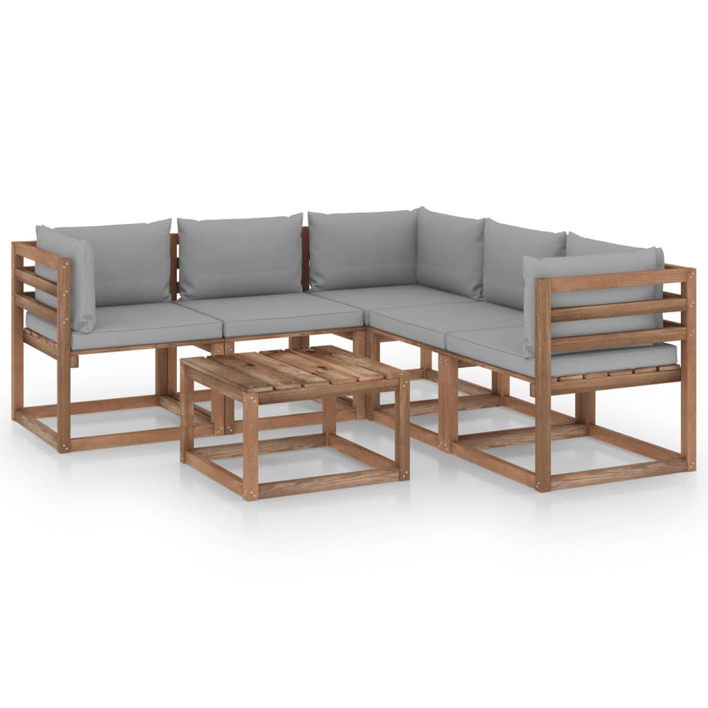 vidaXL Set de muebles de jardín 6 pzs madera impregnada cojines grises
