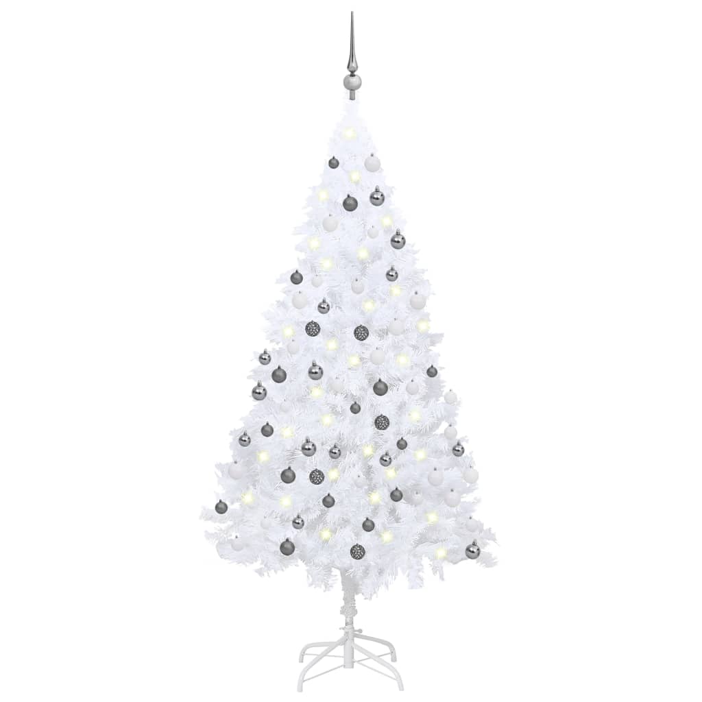 vidaXL Árbol de Navidad preiluminado con luces y bolas blanco 150 cm