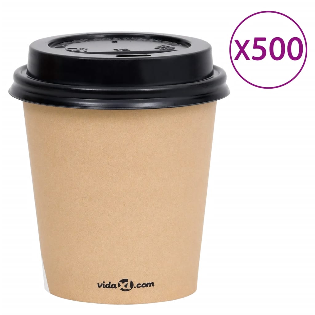 vidaXL Vasos de papel de café con tapa 200 ml 500 uds marrón