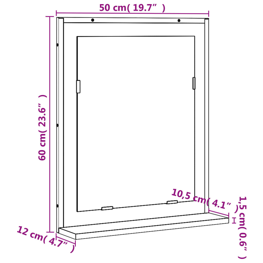 vidaXL Espejo de baño con estante madera ingeniería negro 50x12x60 cm