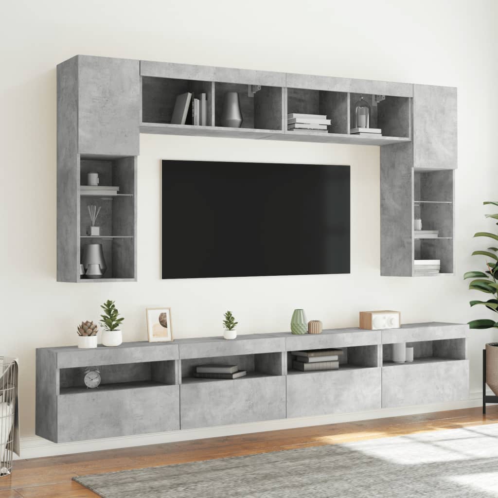 vidaXL Muebles TV de pared luces LED 2 uds gris hormigón 60x30x40 cm