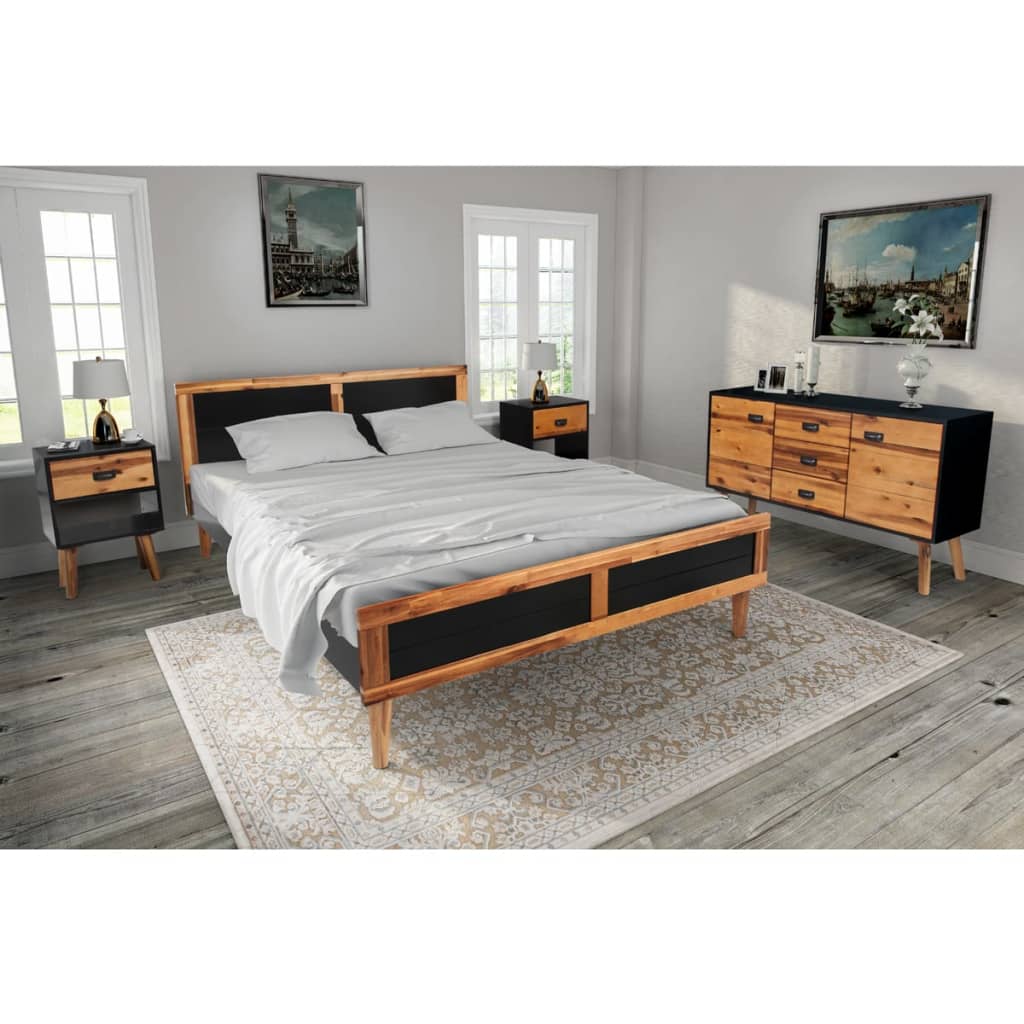 vidaXL Set de muebles de dormitorio 4 piezas acacia maciza 180x200 cm