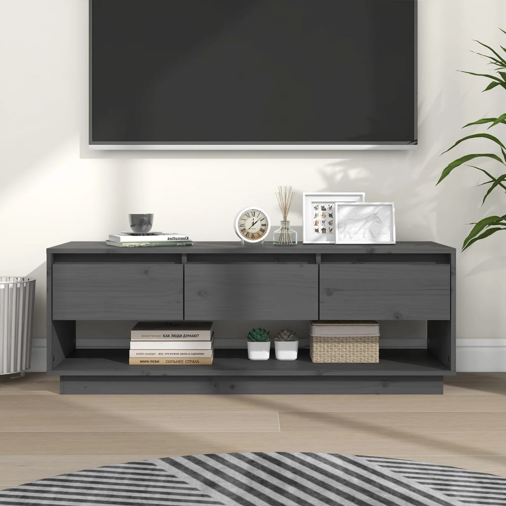 vidaXL Mueble de TV de madera maciza de pino gris 110,5x34x40 cm