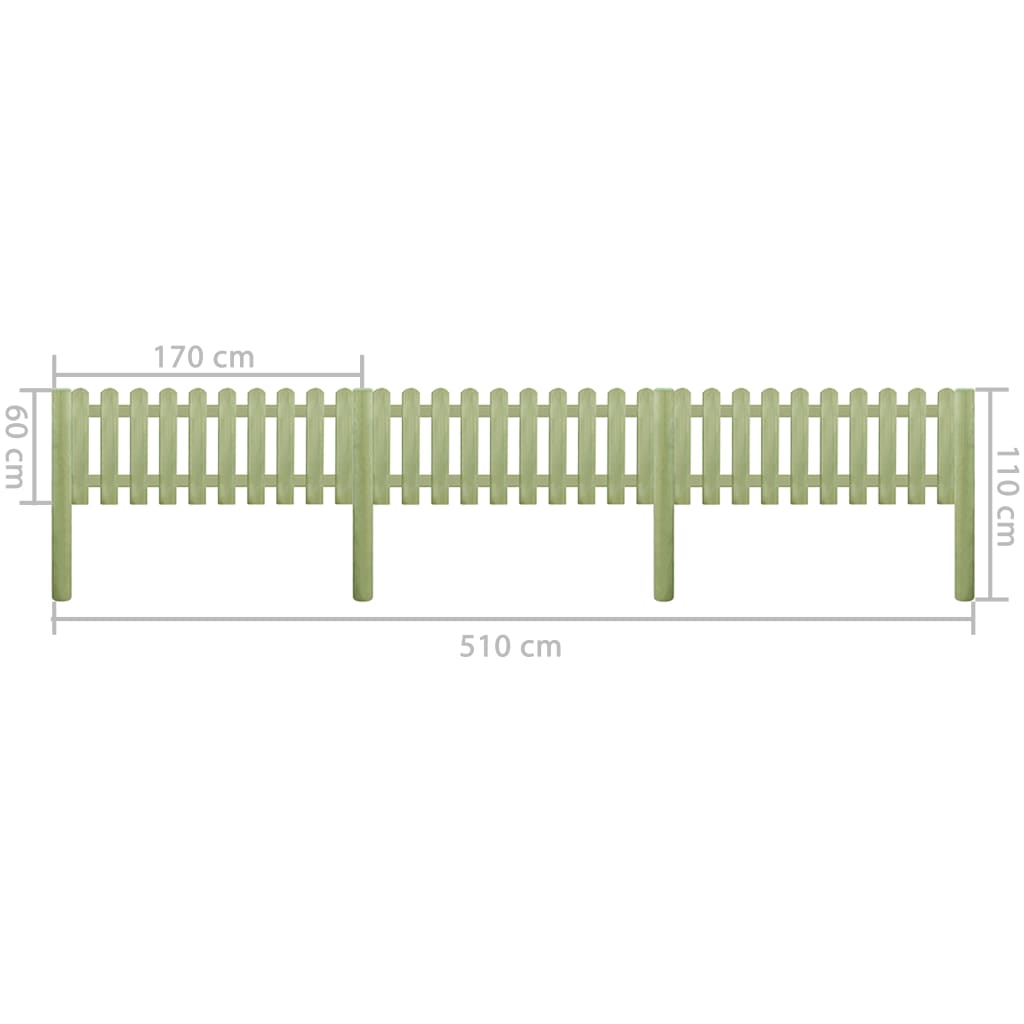 vidaXL Valla de jardín madera pino impregnada 5,1 m 110 cm 6/9 cm