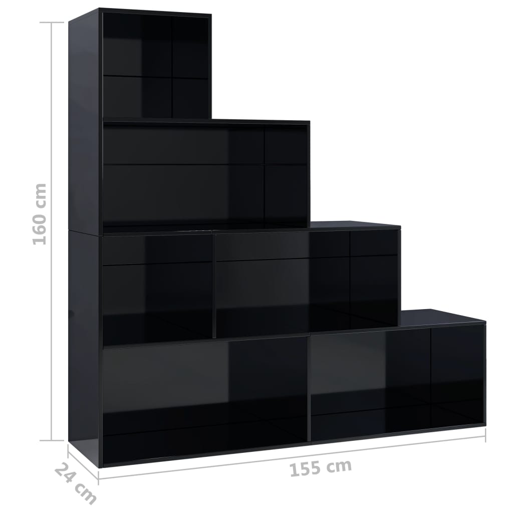 vidaXL Estantería madera contrachapada negro brillante 155x24x160 cm
